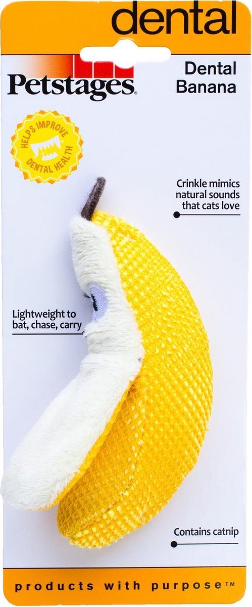 Petstages Dental Banana - Gebitsverzorgend speelgoed met catnip voor katten - Bevat Kattenkruid