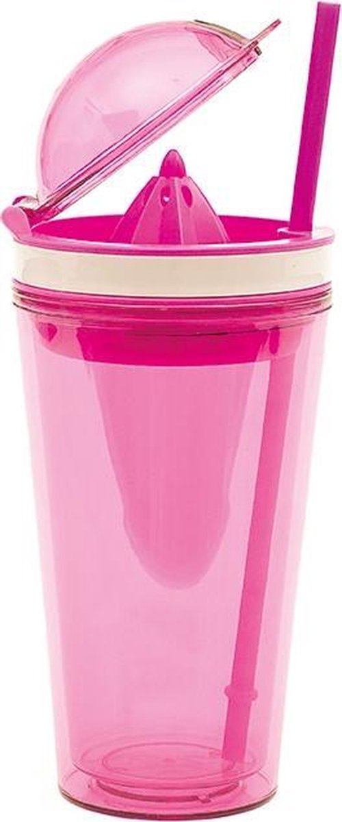Zak!Designs On The Go Citruspers Drinkbeker - Dubbelwandig - Incl. Rietje - SAN - 500ml - Roze