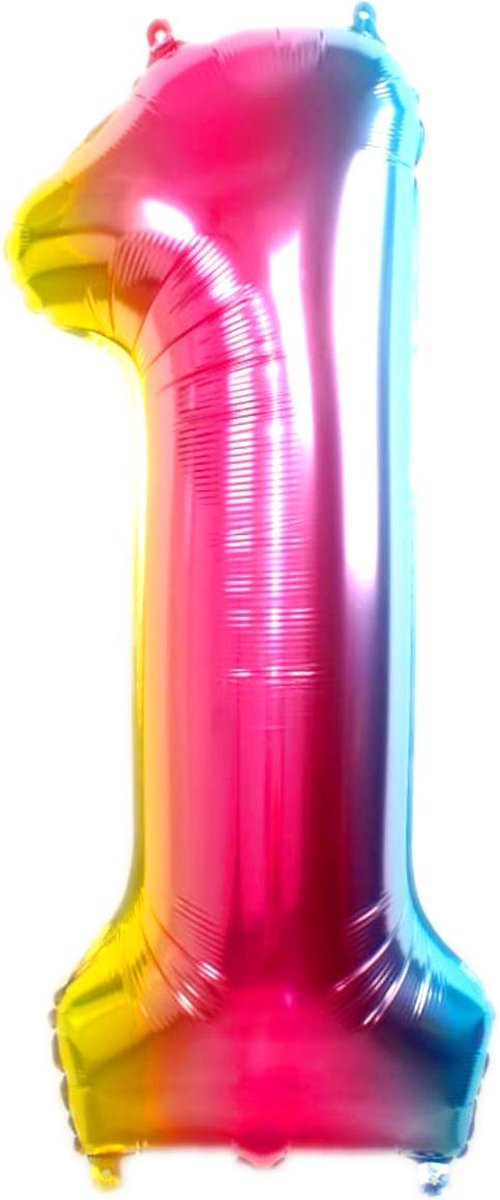 Ballon Cijfer 1 Jaar  Regenboog Verjaardag Versiering Cijfer Helium Ballonnen Regenboog Feest Versiering 36 Cm Met Rietje