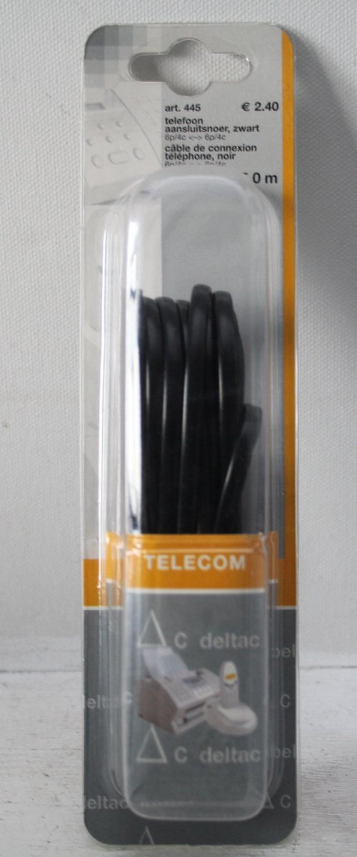 Deltac Aansluitkabel Tel.aansluitsnoer zwart 6p/4c > 6p/4c 445
