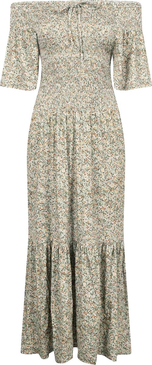 Tramontana | Gesmokte Jurk met Bloemprint | Print Greens | Maat XL | Jurken voor Vrouwen | Jurken Dames