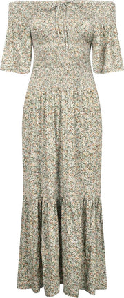 Tramontana | Gesmokte Jurk met Bloemprint | Print Greens | Maat L | Jurken voor Vrouwen | Jurken Dames