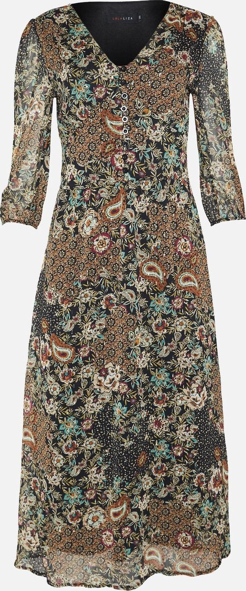 Maxi jurk met bloemenprint - Zwart