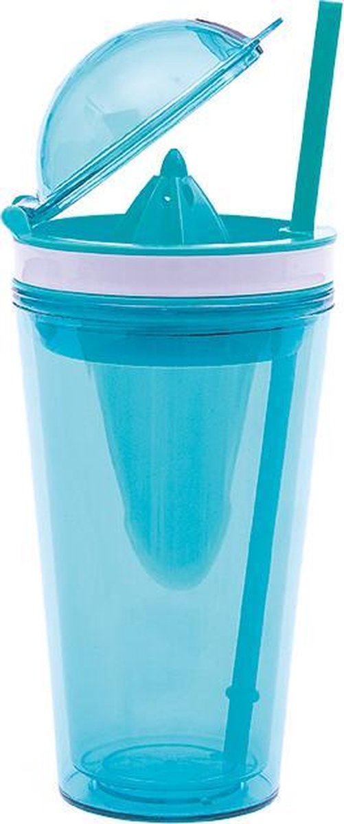 Zak!Designs On The Go Citruspers Drinkbeker - Dubbelwandig - Incl. Rietje - SAN - 500ml - Aqua Blauw