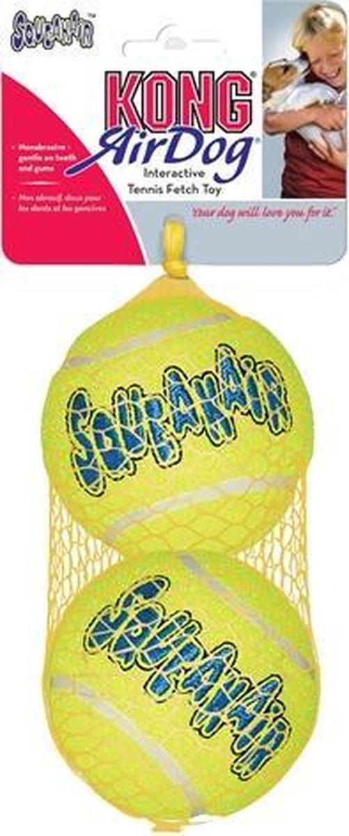 Kong squeakair tennisbal geel met piep - large 8 cm 2 st - 1 stuks