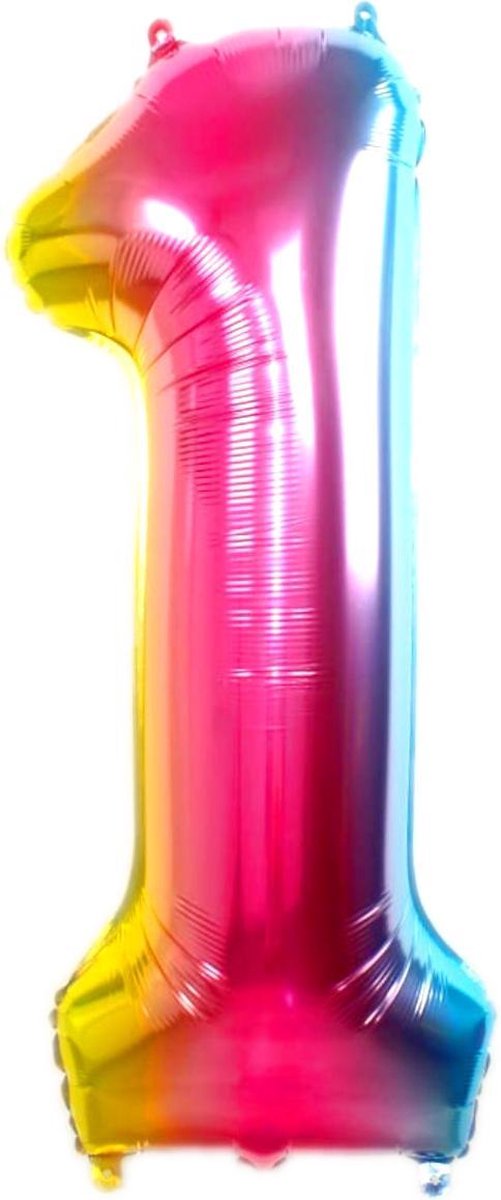Folie Ballon Cijfer 1 Jaar Regenboog 36Cm Verjaardag Folieballon Met Rietje