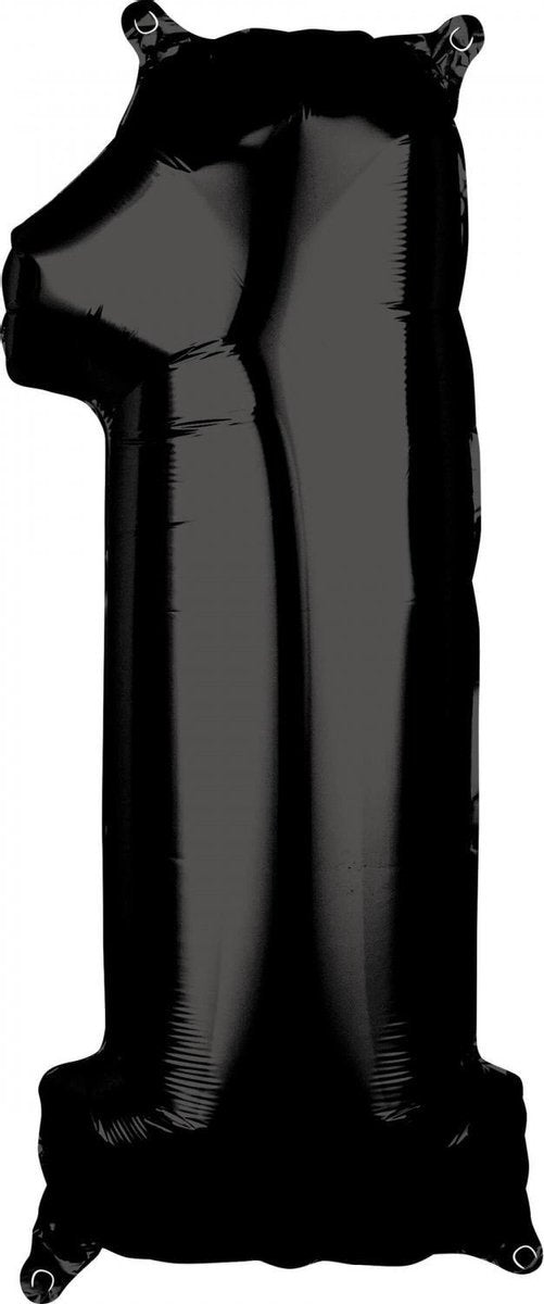Folie Ballon Cijfer 1 Zwart XL 86cm leeg