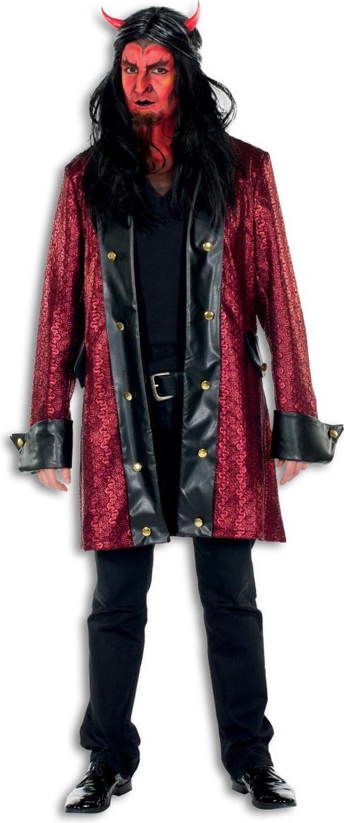 Duivels heren jas lang metallic rood