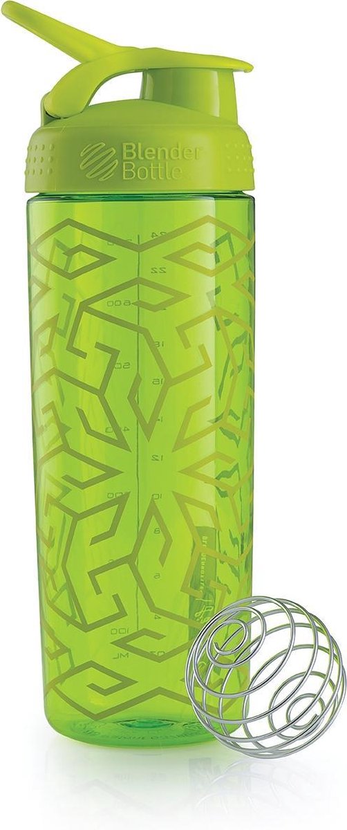 BlenderBottle SportMixer Sleek | Eiwitshaker | Bidon | 820ml | Geo Lace Pattern | Groen Geel