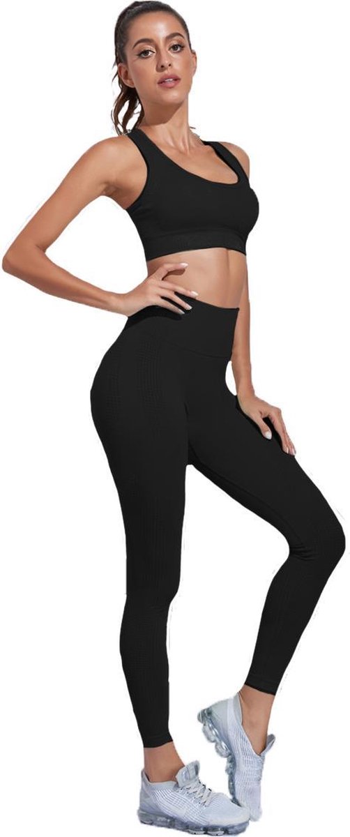 Easylux Fit™ - Maat M - Fitness Set - Sportkleding - Dames kleding - Zwart - BH en Legging - Sportlegging