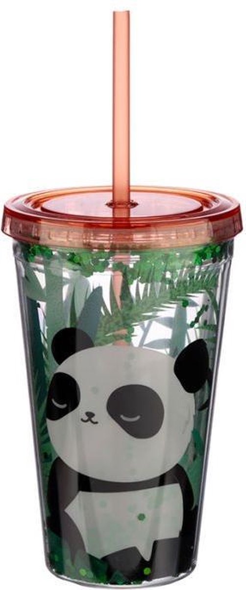 Beker met rietje en deksel Panda