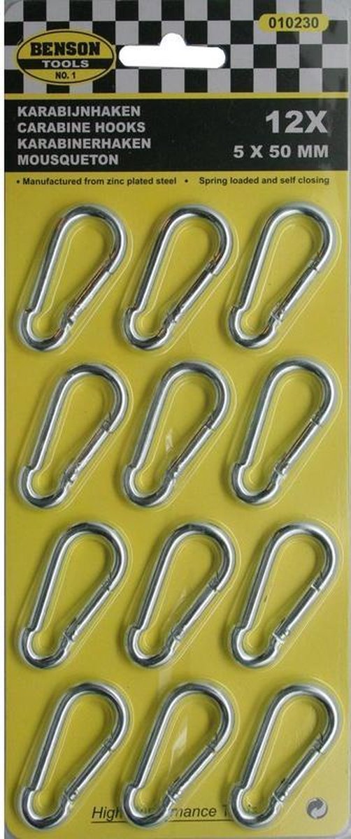 24x Karabijn / musketon haken verzinkt 5 x 50 mm set