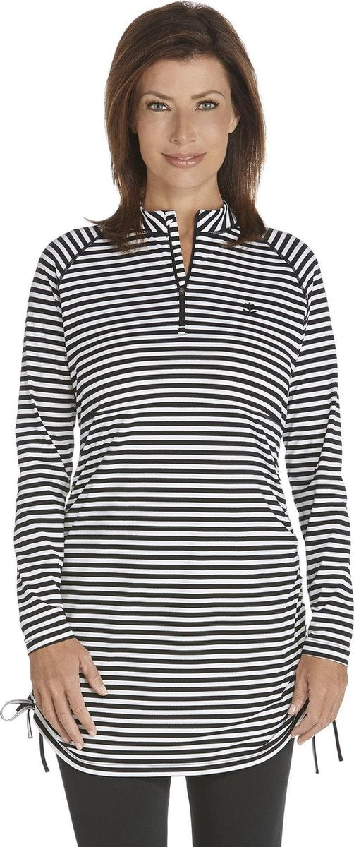 Coolibar - UV Zwemtuniek voor dames - Lawai Ruche - Zwart/Wit - maat XL