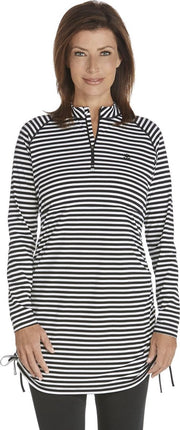 Coolibar - UV Zwemtuniek voor dames - Lawai Ruche - Zwart/Wit - maat XS