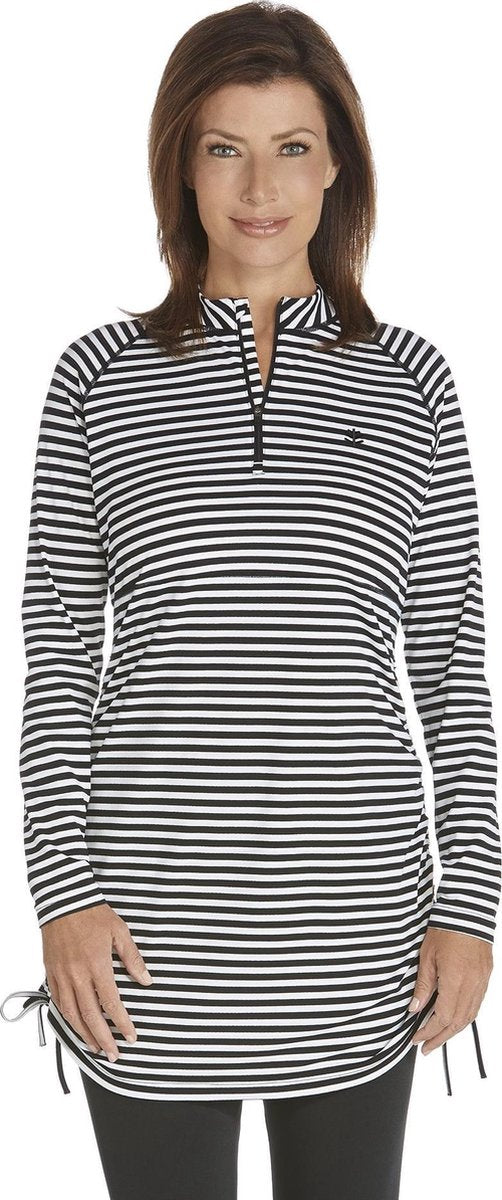 Coolibar - UV Zwemtuniek voor dames - Lawai Ruche - Zwart/Wit - maat XS