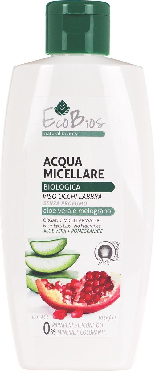 Ecobios. Biologische Aloe vera met granaatappel. Micellair water 300 ml. Delicate complete gezichtsreiniger.