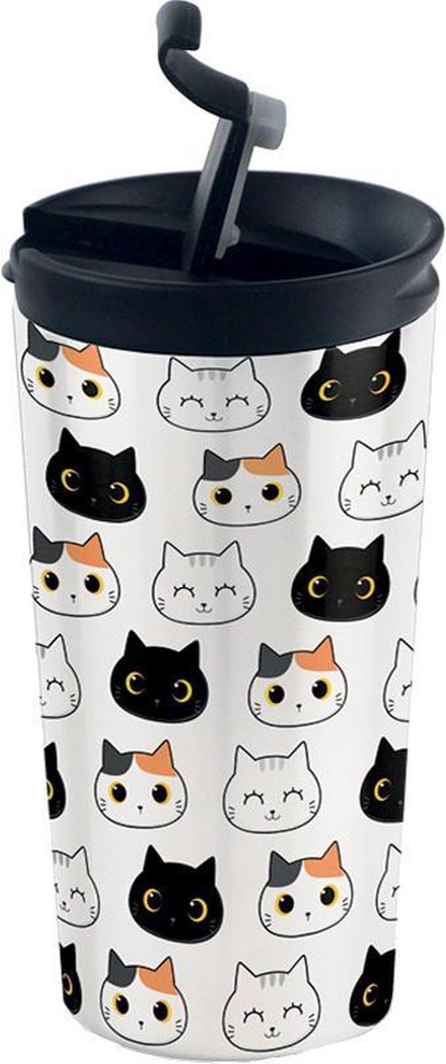 I-drink Thermosbeker Cats Dubbelwandig 350 Ml Rvs Wit/zwart