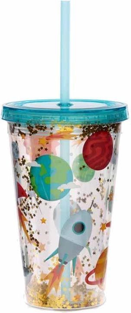Puckator Drinkbeker met rietje - Ruimte/Raket/Astronaut