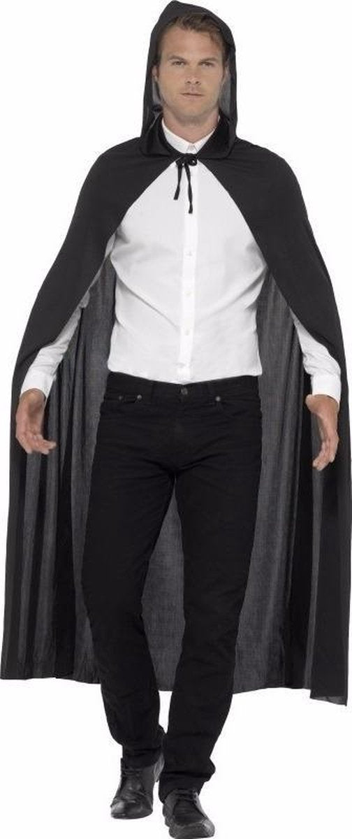 Zwarte cape met capuchon voor volwassenen