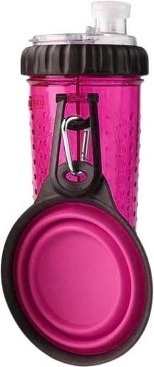 Popware Reisfles En -voerbak Snack-duo 600 Ml Roze/zwart