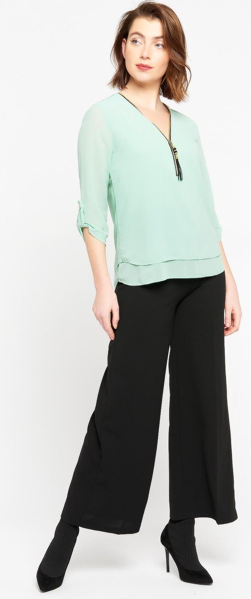 Blouse met driekwartsmouw en rits - Licht Groen