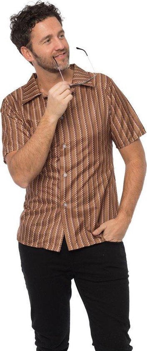 Luxe Retro Blouse Heren| XL| Bruin |  70's Shirt Mannen | Carnaval| Disco Blouse