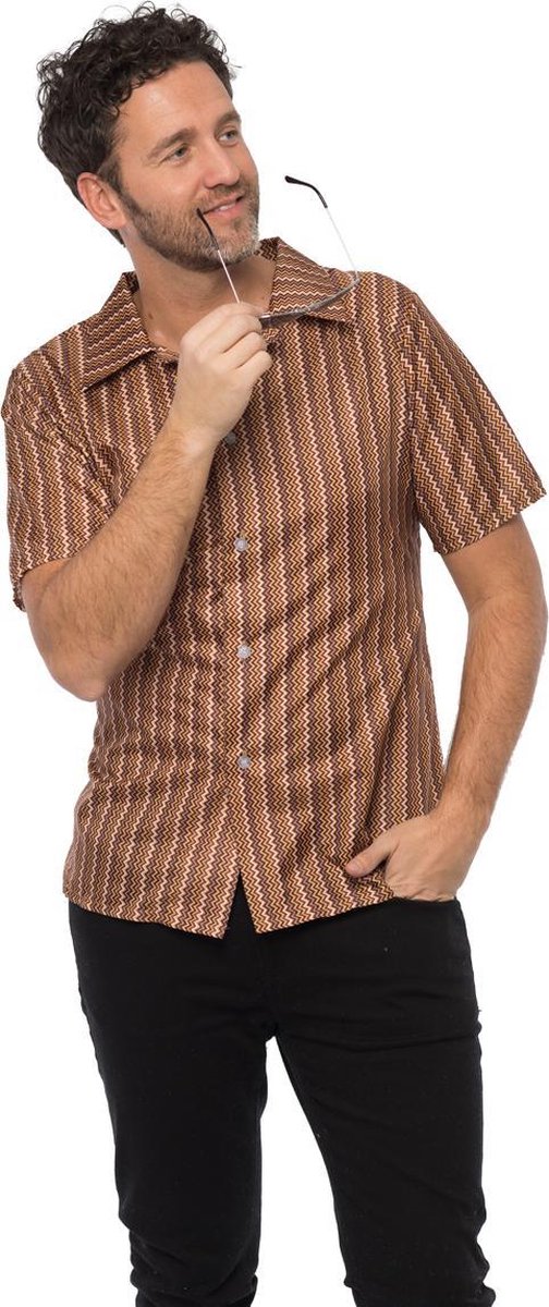 Luxe Retro Blouse Heren| S | Bruin|  70's Shirt Mannen | Carnaval| Disco Blouse