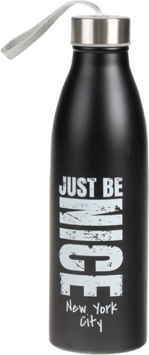 Sport Bidon drinkfles/waterfles New York City print zwart 750 Ml van Rvs