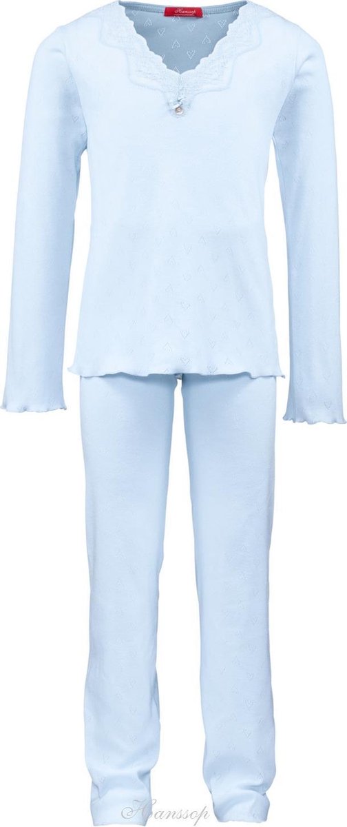 Luxe mooie zacht blauwe Girly Pyjama Set van Hanssop met verfijnde kant details