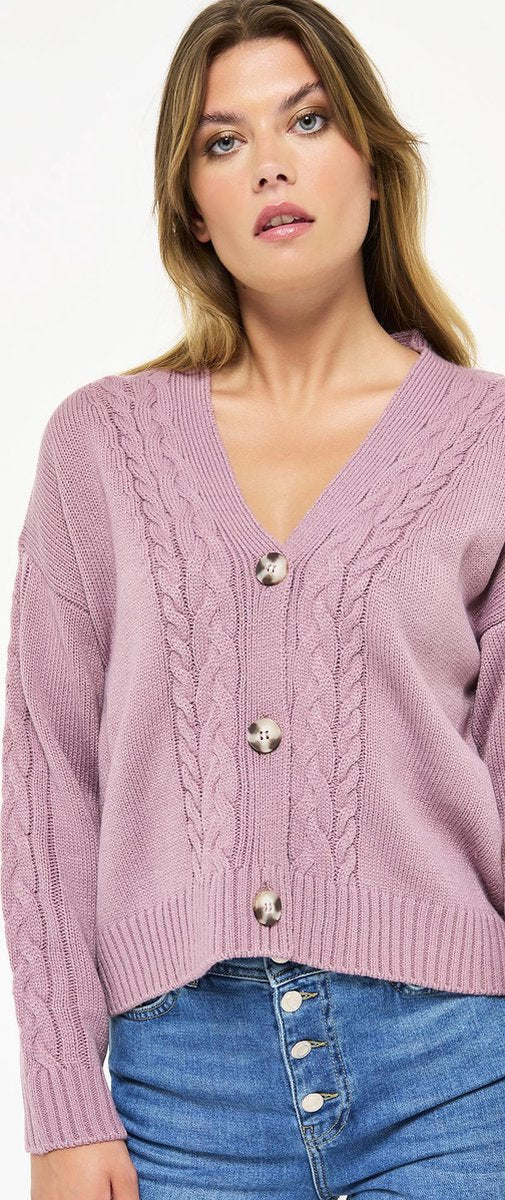 Kabelgebreid cardigan - Paars