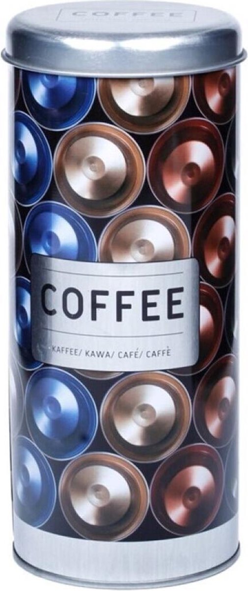 Koffie voorraadbus/bewaarblik metaal 18 cm - Voorraadblikken rond - Voorraadbussen met luchtdicht deksel