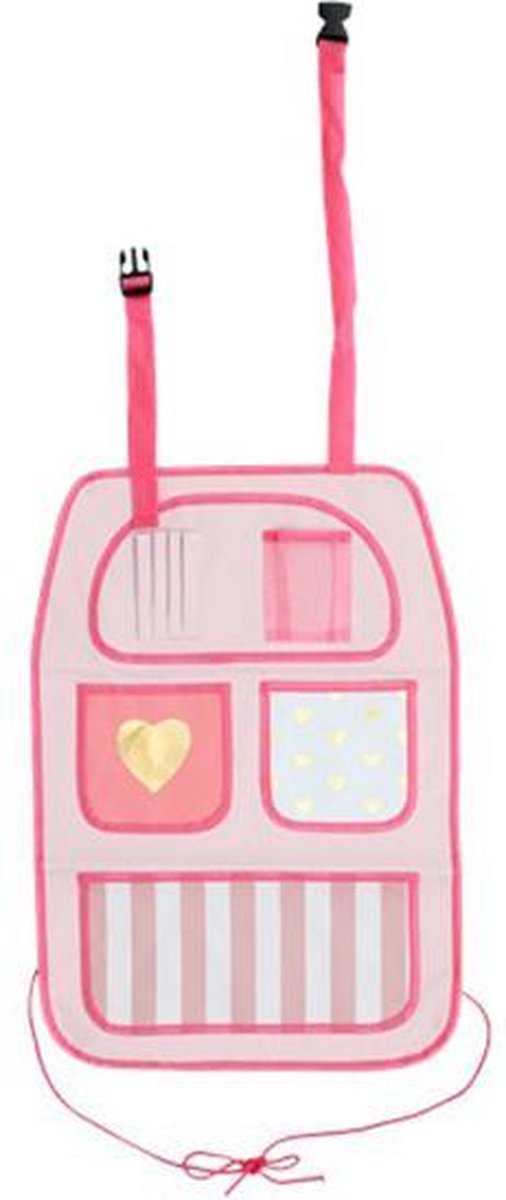 Car Organizer voor Kinderen in de Auto TOBY – Roze / Wit - Hartjes - 40 x 58 cm | Auto Opbergtas | Auto Opgeruimd Houden | Spullen bewaren in de Auto voor Kinderen