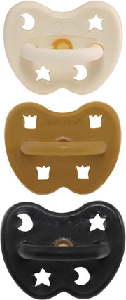 HEVEA speen trio 3 stuks | orthodontisch 3-36 mnd | Milky White - tumeric - outerspace black