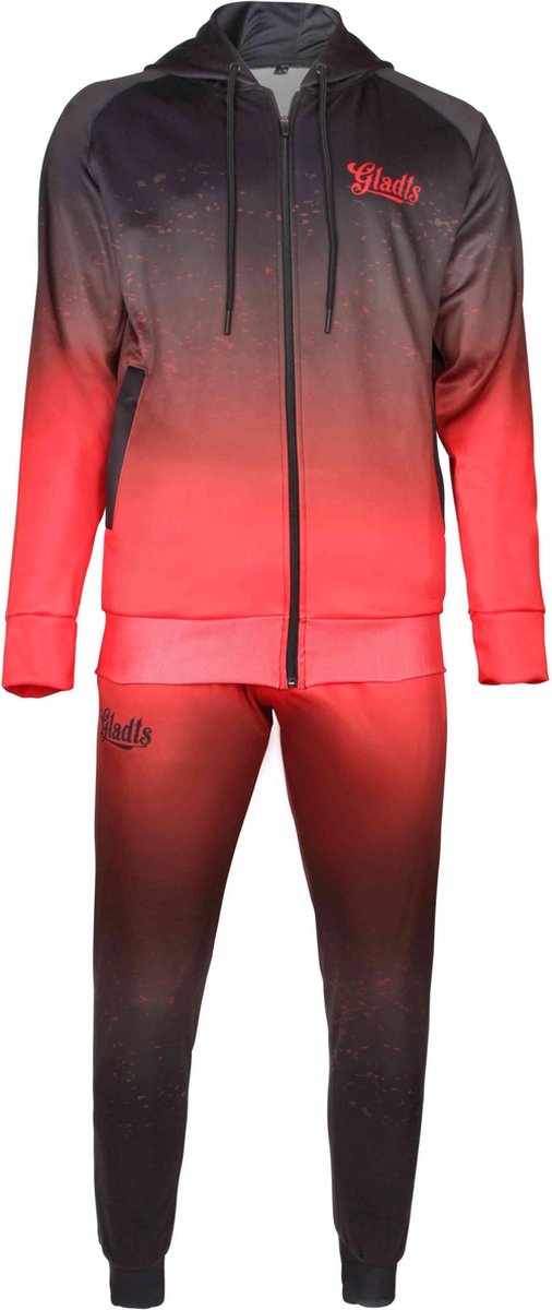 Gladts trainingspak heren volwassenen gradiënt style zwart met rood maat M