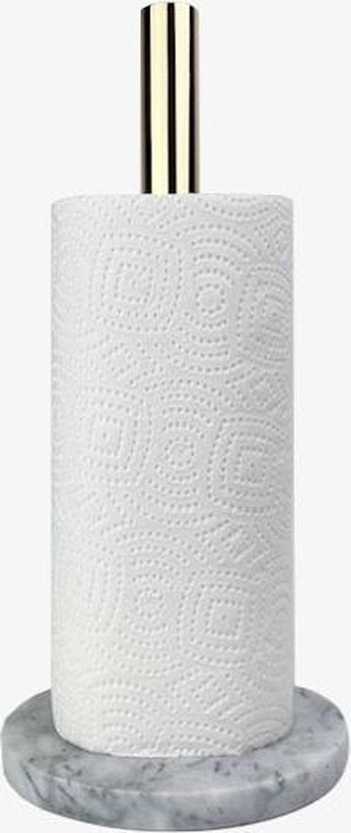Keukenrolhouder Sev | Keukenrolhouder Staand met Marmeren Voet | Metalen Buis Goud | Anti slip | Keukenpapier | Met verzwaarde voet | Aanrecht | Kitchenpaper holder | Keukenbenodigdheden | Keukenaccessoires | Kitchen roll holder