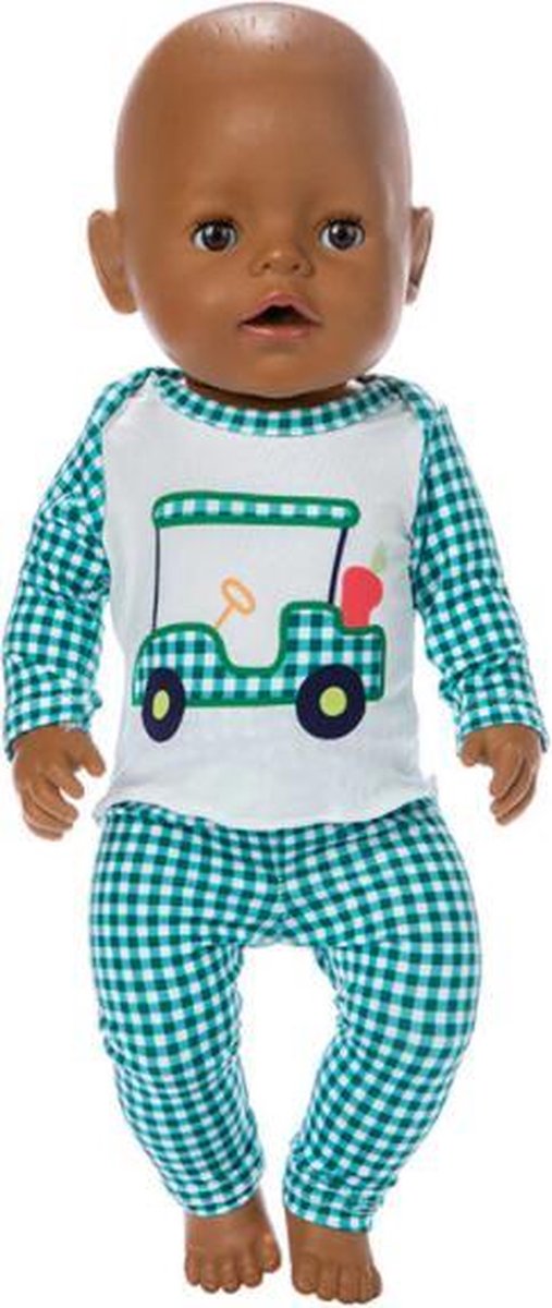 DOLLDREAMS - Poppenkleding - Pyjama met golf caddy - past op Baby Born en andere Poppen tot 43 CM