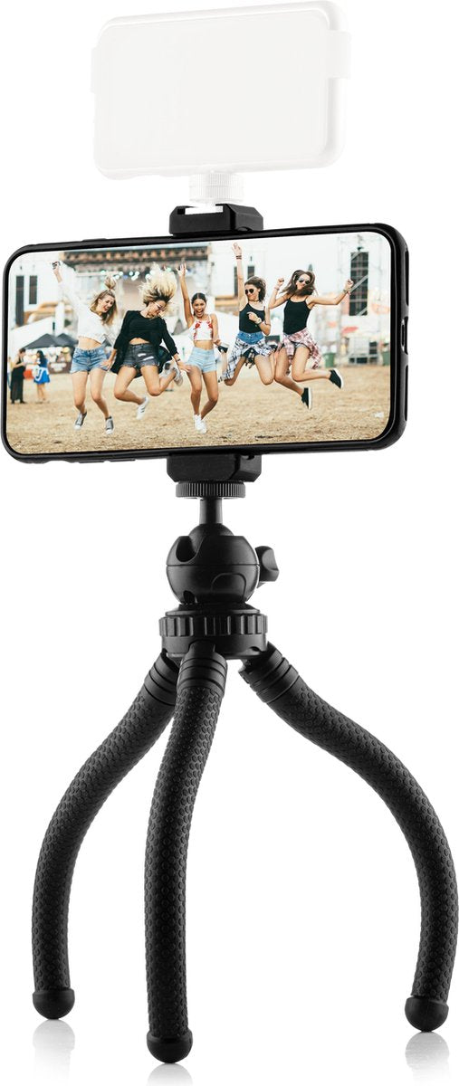 Flexibel statief met extra stevige poten – met premium telefoonhouder