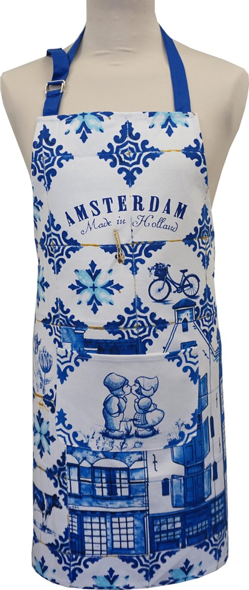 Memoriez Keukenschort Amsterdam Delfts Blauw 100% Katoen