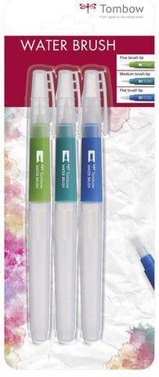 Tombow water brush (leeg) fijne middelfijne en platte punt set 3 st WB-3P