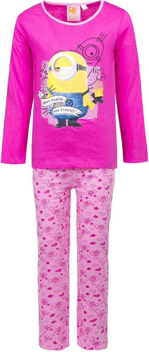 Minions - 2-delige Pyjama-set - Model "Minions Don't Share Food!" - Roze - 128 cm - 8 jaar