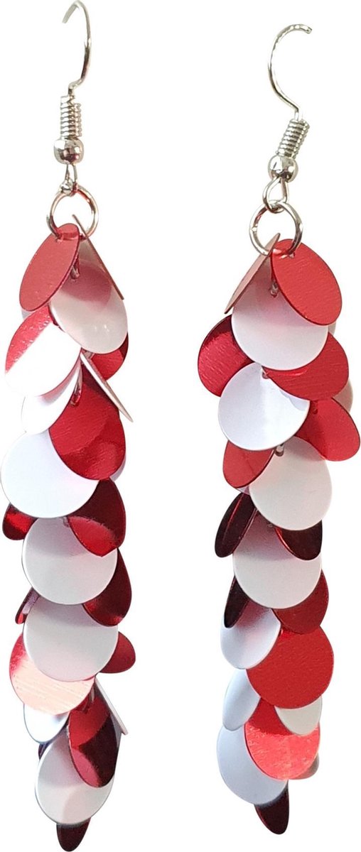 CHIAMAX - disco - pailletten oorbellen - Brabant - tullepetaon - rood/wit