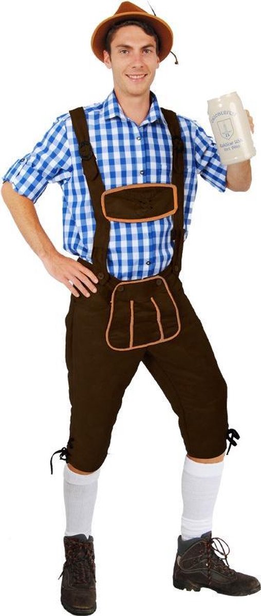 Lange lederhosen donkerbruin suedine - maat 50-52 M-L - Oktoberfest imitatie suede driekwarts Tiroler bruin heren broek alcantara Tirol lederhose bierfeest