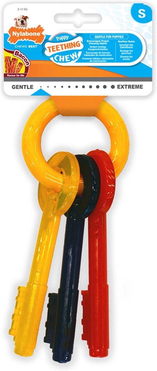 Nylabone Puppy Teething Key Flexible Geel&Blauw&Rood - Hondenspeelgoed - Small Tot 11kg