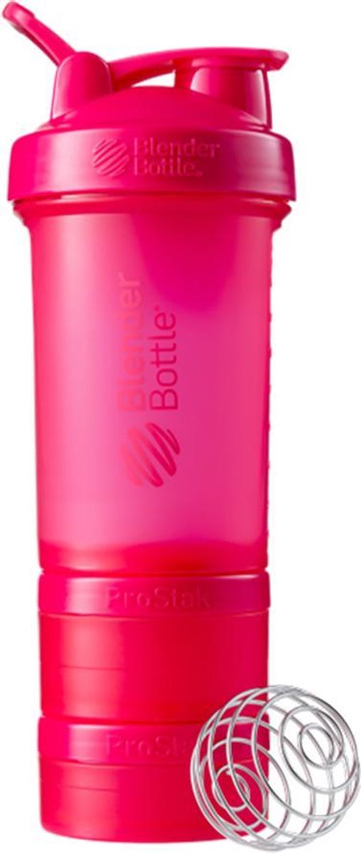 BlenderBottle ProStak - Eiwitshaker | Bidon | Shakebeker - 650 ml  - Full Color Pink| Roze