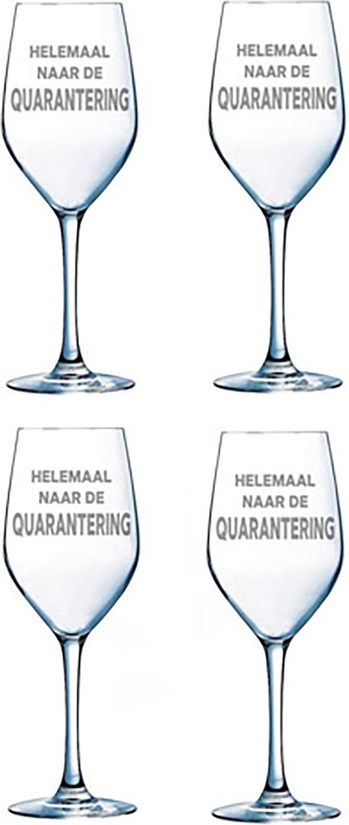 Set 4 wijnglazen Helemaal naar de quarantering