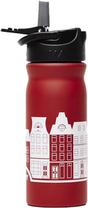 Retulp Dutchie Red Canal House - Drinkfles met rietje - Drinktuit - 400ML - Rood