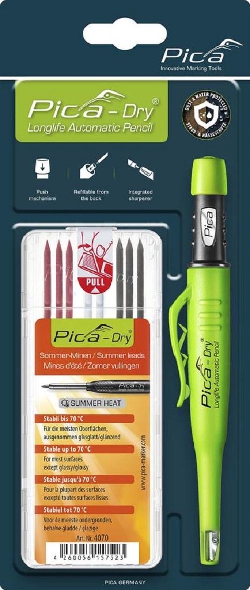 Pica Marker Dry Longlife 3030 + 8 st. Rood / Wit / Grafiet vulling 4070