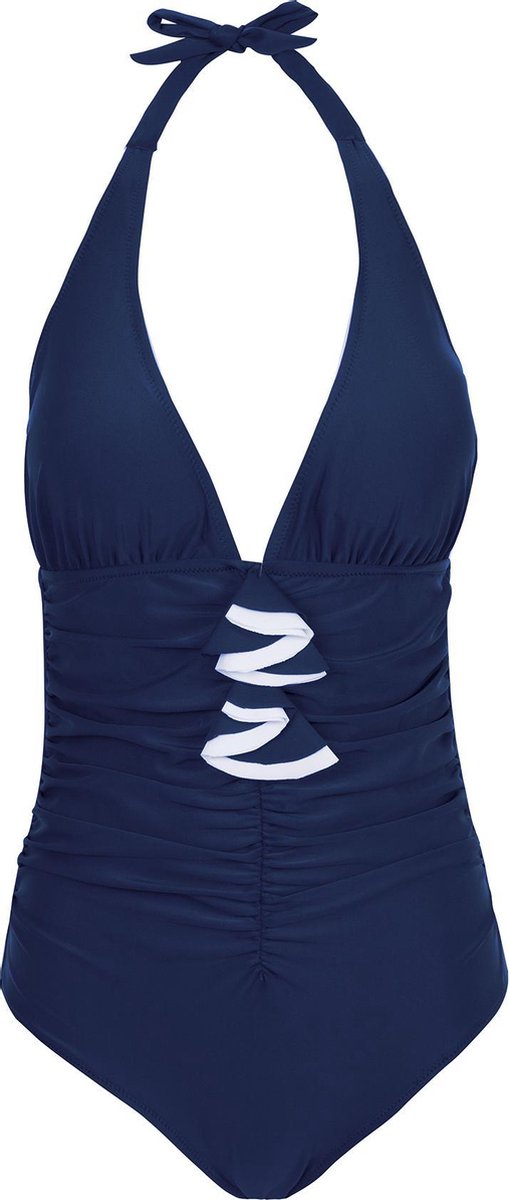 Badpak dames met striksluiting  in de nek Navy - M