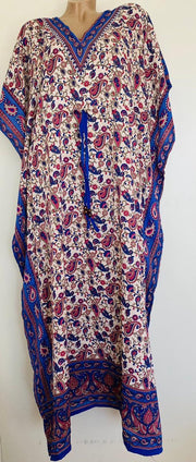 Dames kaftan met paisleyprint one size 36-50 beige/blauw/roze