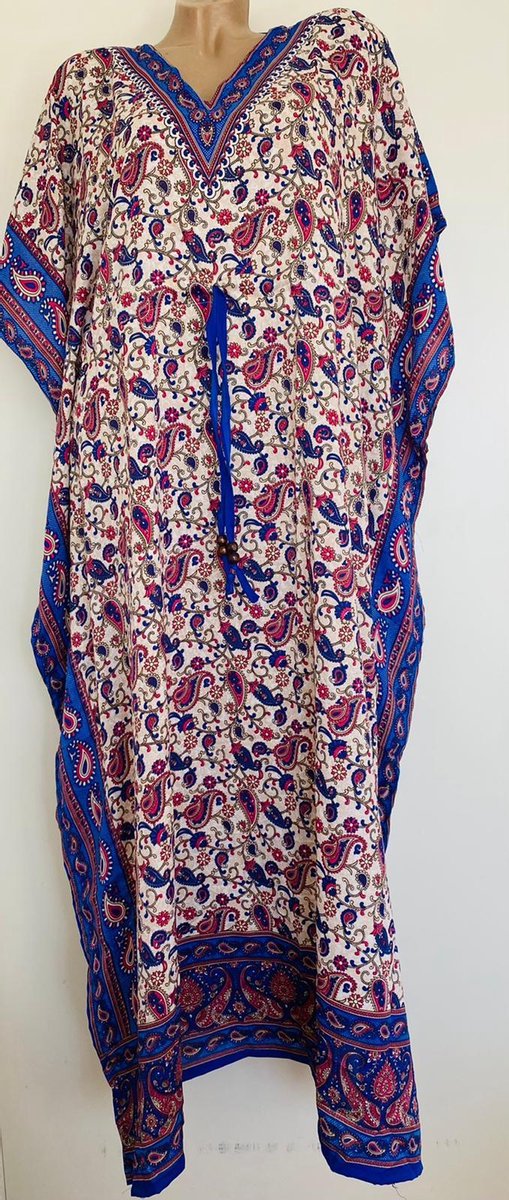 Dames kaftan met paisleyprint one size 36-50 beige/blauw/roze